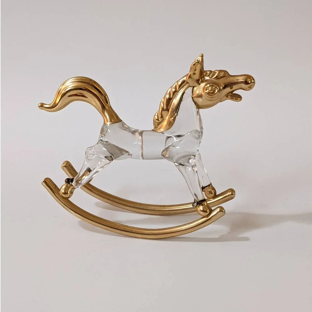 Vintage Crystal‎ & Gold Rocking Horse Small Figurine